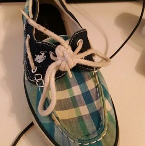 Plaid polo top siders